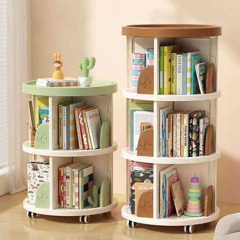 Libreria girevole per bambini, libreria girevole a 360° con rotelle, piccola libreria angolare in plastica, torre libreria girevole autoportante per camera da letto, soggiorno, MARR