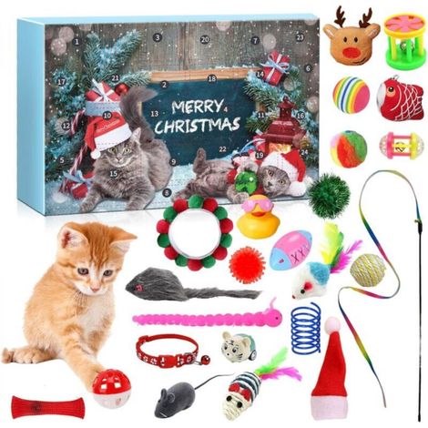 Advent calendar for cats, 24-day Christmas countdown for kittens, assorted toys, interactive Santa wand and bells, Christmas gifts for cat lovers (1/5)