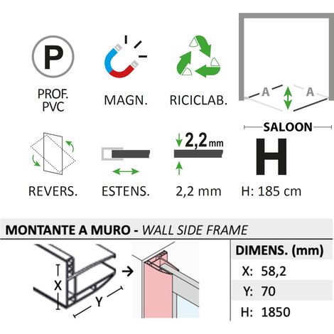 Porta doccia saloon 100 cm h 185 in acrilico mod. Delta (1/4)