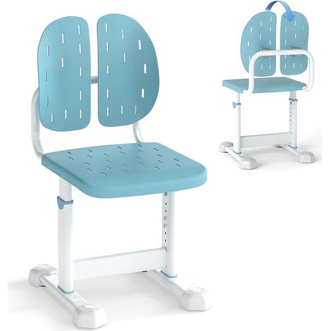GOPLUS Chaise Bureau Enfant, Chaise d'Étude avec Dossier Double Adaptatif, Hauteur Réglable, Siège Respirant, Patins Réglables, pour Filles et Garçons de 3+ Ans (Bleu) (1/5)