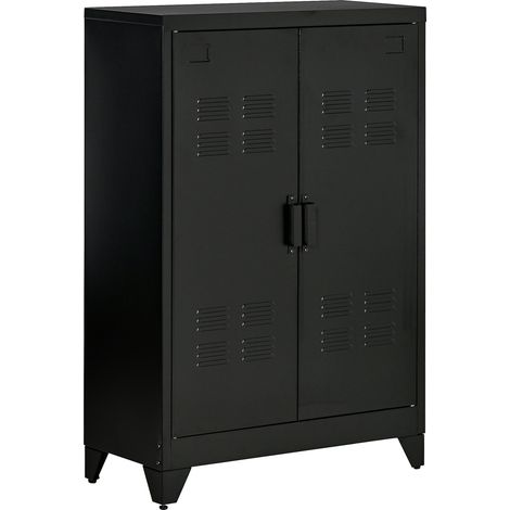 Armoire Fresneña Style Industriel Métal Noir Rangement Design Intemporel 2 Étagères (1/4)