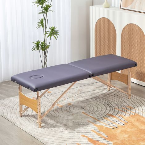 Table Massage Pliante Cadre Hauteur Réglable Sac Transport 186x60x61-87 Sport Entraînement Bois Violet (1/4)