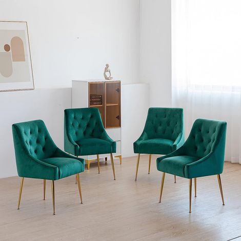 DYHOME Chaises de salle à manger (lot de 4) Chaises de salle à manger en velours Pieds dorés Vert Charge maximale 150kg (1/5)