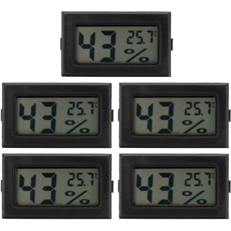 Schwarzes LCD-Thermometer-Hygrometer-5er-Pack – Mini-Wetterstation für Innenräume, geeignet für Büro, Zuhause und als Tischdekoration, präzise Temperatur- und Feuchtigkeitsmessung (1/5)