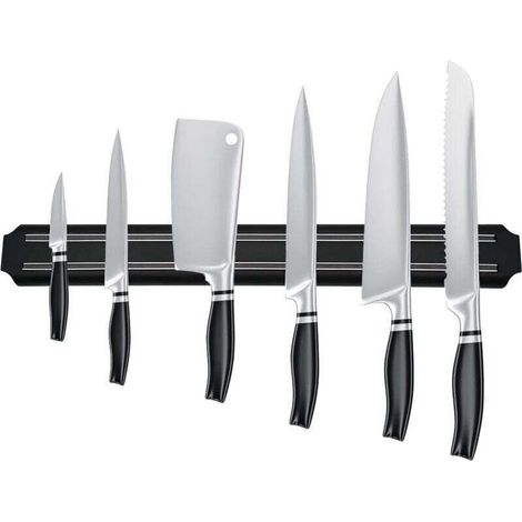 Porte-couteaux magnétique en acier inoxydable noir – Barre aimantée de cuisine 38 cm, design élégant et sécurisé