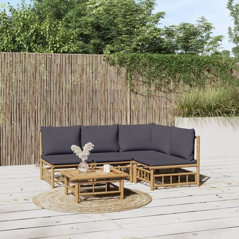 Salon de jardin 5 pcs - Ensemble Table et Chaise de Jardin - avec coussins gris foncé bambou BV492136 - BonneVie (1/5)