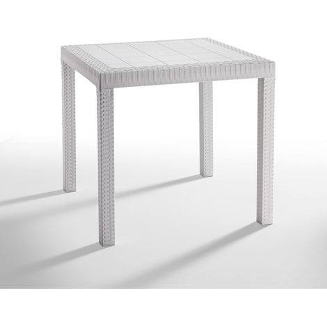 Tavolo da giardino in plastica quadrato Dallas effetto Rattan - Bianco