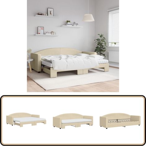 Lit de jour avec gigogne et matelas crème 80x200 cm tissu - Canapé Convertible - Lit Gigogne - Lit Invité - Meuble Multifonctionnel - Literie