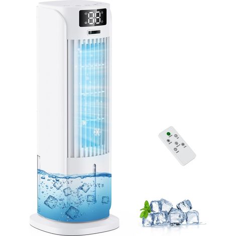Rafraîchisseur d'Air 4 en 1, Climatiseur Mobile avec 6 Vitesses et 2 Modes, Oscillation 90°, Minuterie 12H, Télécommande, Portable, Silencieux, pour la Maison et le Bureau (1/5)