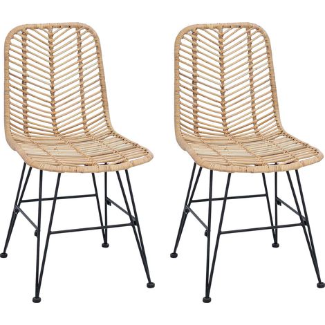 Dining Chair 2 pcs Rattan and Iron Natural 44.5 x 54.5 x 85 cm vidaXL