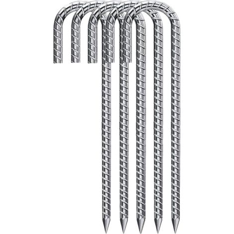 5 Pcs pour Sardines de Fixation,30 Cm Acier Galvanisé J-Piquet Ancrage Argent Piquets D'Ancrage Résistants de Tente Ancrage Trampoline en Metal Pour Fixation Tente de Camping Balançoire Jardin (1/4)