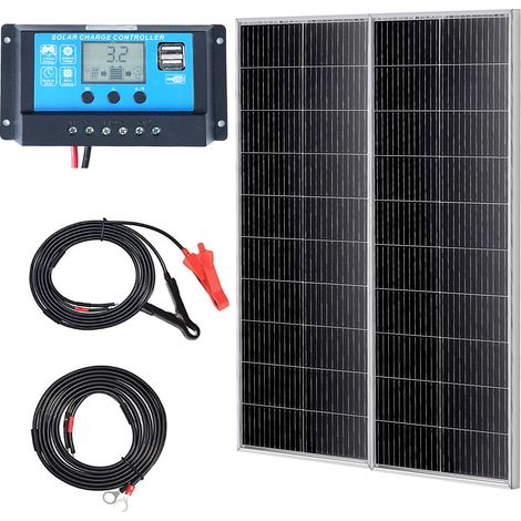VEVOR Kit de Panel Solar Monocristalino 200W 2 Paneles Solares y Controlador de Carga Módulo Fotovoltaico Monocristalino de Alta Eficiencia 23% Impermeable IP68 para el Hogar, RV, Barco, Fuera de Red