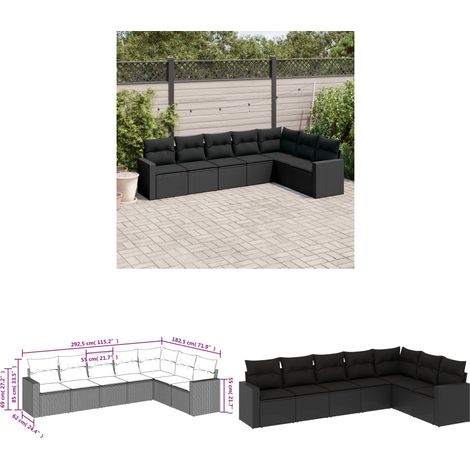 Salon de jardin 7 pcs avec coussins noir résine tressée - Salon De Jardin - Meuble Extérieur - Salon D'extérieur - Set De Salon - Résine Tressée - Home & Living (1/3)