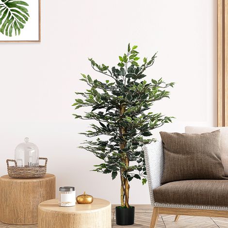 Plante artificielle ficus tronc branches liane lichen feuilles grand réalisme pot inclus hauteur 1.3 m