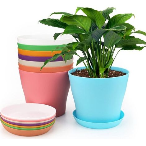 14cm Plastic Plant Pots, Indoor Outdoor Planter, Flower Pot with Trays, Suitable for Seedlings, Cactus, Succulents, Orchids, Herbs - 8 Colors (1/5)