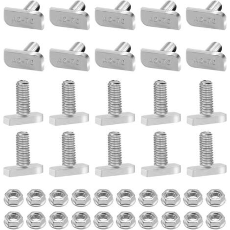 20 pieces of hammerhead screws M8x20 stainless steel A2-70 T-bolts with lock nuts for photovoltaic mounting rails and solar module brackets--DTEKGAZ