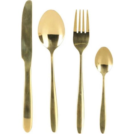 EXCELLENT cuberteria 24 piezas oro 906268 , Juego de 24 cubiertos dorados Set de 24 cubiertos para 6 personas, un elegante y exclusivo juego de cubiertos de acero inoxidable de (1/3)