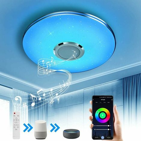 Plafonnier Led - Wifi Bluetooth Haut-Parleur - Commande Vocale Alexa Google Assistant - RGB Blanc Chaud/Froid - 36 W - 29 Cm - Pour Salon Chambre Cuisine
