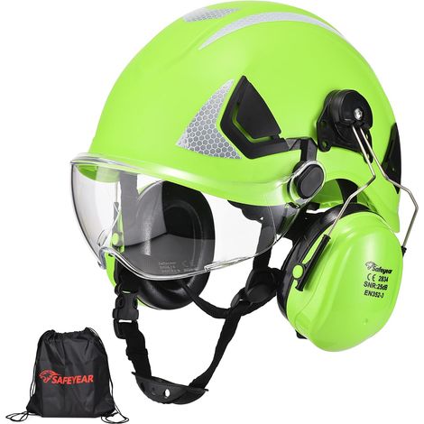 Safety Helmet with Visor and Ear Muffs, ABS Protective Helmet with UV Bezel, Adjustable Construction Helmet 53-64 cm for Industry, Logistics, Storage, Forestry (1/5)