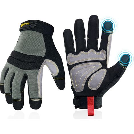 Gants de travail pour hommes, 1 paire gants mécaniques à écran tactile, bonne adhérence, flexibilité, idéal pour construction automobile bricolage jardinage (Noir, L, taille 9) (1/5)