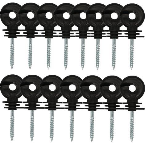 Lot de 15 isolateurs pour clôture électrique — Isolateurs à broche noirs à visser, supports annulaires pour poteaux de clôture (1/4)