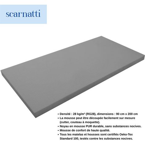Matelas en mousse Scarnatti - Caoutchouc mousse gris, mi-ferme - 200 x 90 x 2 cm