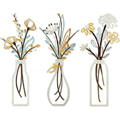 3 Pièces Or Décoration Murale en Métal Décoration Murale de Fleur en Métal Murale en Fil de Fleurs Décoration Moderne pour Chambre Salon Bains Galerie 35x 15CM (1/5)