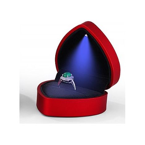 Boîte à Bague en Velours, Boîte de Bague avec Lumière LED, Ecrin Bague Forme de Coeur, Boîte à Bijoux Rangement, Coffret Cadeau à Bague pour Mariage Fianailles Cérémonie, 70x70x40MM (Rouge) (1/3)