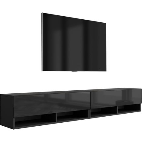 Meuble TV : (2 x 100) Noir Mat / Noir Brillant, 200 × 32 × 34 cm (1/5)