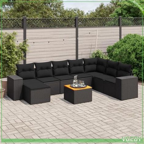 Salon de jardin 9 pcs - FAF7291712422607 - Résine tressée noir - Table acacia - Rangement sous assise (1/3)