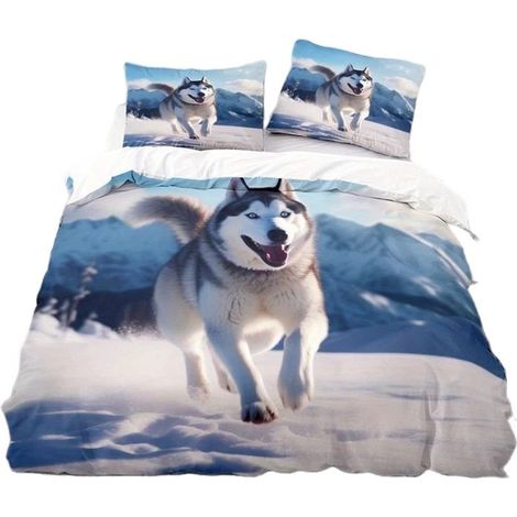 Ensemble de literie pour chien 3 pièces en polyester, housse de couette imprimée douce avec taies d'oreiller 135x200cm (1/2)