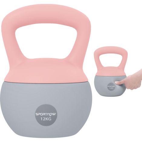SPORTNOW pesa rusa 12 kg, kettlebell relleno de arena metálica y mango antideslizante, para entrenamiento en casa, gimnasio, rosa y gris