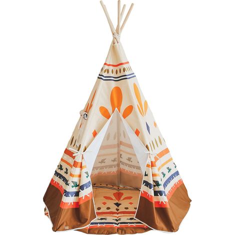 Tente de jeu tipi pour enfant avec motifs ludiques - Beige, marron, orange, bleu (1/5)