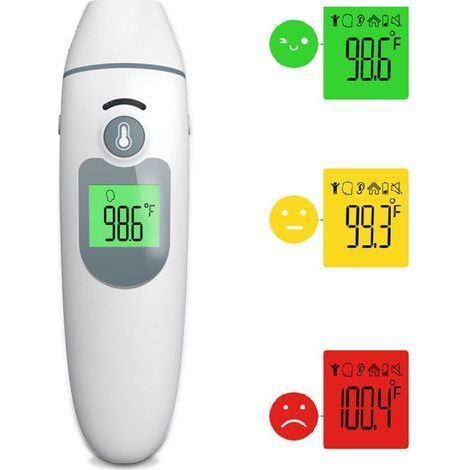 Thermometre Frontal Adulte, Thermometre sans Contact, Thermomètre Médical Frontal et Auriculaire pour Bébés, Enfants, Adultes et Objects, Alarme de Fièvre, Écran LCD et Fonction de Mémorisation (1/4)