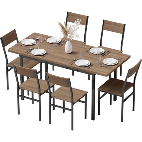 Ensemble table et chaises extensibles (120-160 cm) pour 4 à 6 personnes, aspect bois brun (1/5)