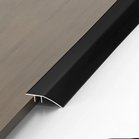Rampe de Seuil, 0.9m x 43mm Aluminium Barre de Seuil Adhesive pour Dénivelé de 8 à 15 mm, Seuil de Porte Adapté Aux Seuils de Porte et Sols Stratifiés（Noir Mat） (1/5)