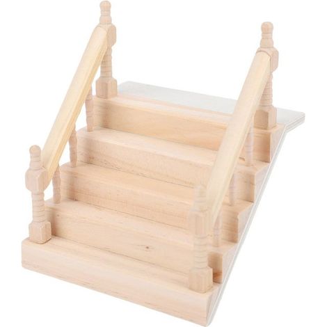 BelleRise - Escalier miniature bois – rampe sécurisée – réaliste 12 cm – pour maison de poupée (1/5)
