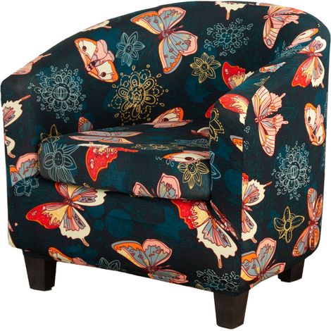 Housse de canapé Ander Online Modèle Demi-cercle Housse intégrale avec coussin Motif papillon bleu pour fauteuil club (1/4)
