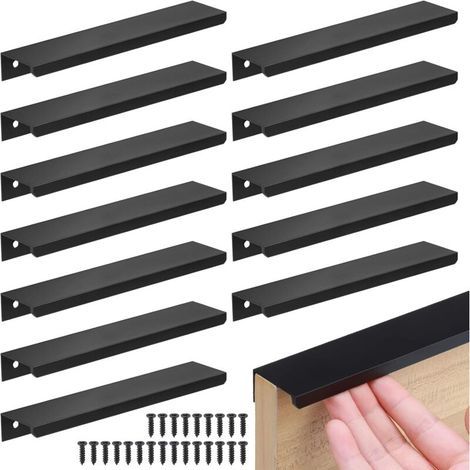 Tiradores negros para muebles, tiradores invisibles para armarios, tiradores de cocina de 120 mm con tornillos para puertas y cajones de armarios, 12 piezas. (1/4)