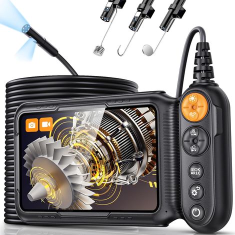 Caméra Endoscopique Double Objectif, 1080P HD Ecran IPS 5 Pouces Endoscope Camera avec 8+1 Lumières LED, Caméra Inspection Canalisation, IP67 étanche, Câble SemiRigide de 5M (1/5)