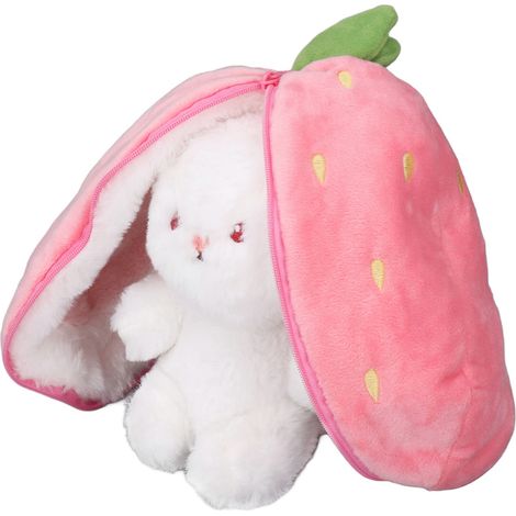 Coussin décoratif réversible en peluche lapin, motif animal mignon, pour enfants, couleur fraise, 18 cm (1/5)