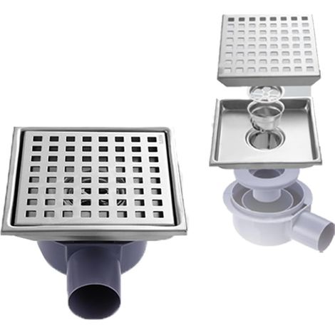 Caniveau De Douche en Acier Inoxydable 360° Siphon,Siphon De Sol,15x15 Cm,Capteur d'Odeurs Et Filtre à Cheveux 2 en 1,Siphon De Sol pour Douche (1/5)