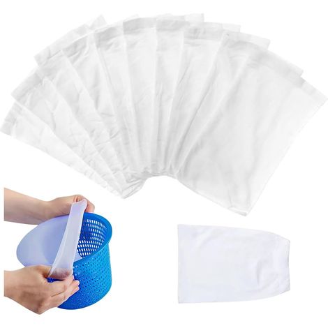 Filtre Skimmer Piscine,10 PCS Chaussettes de Skimmer de Piscine Chaussettes de Piscine Panier de Chaussettes Réutilisables Nylon Élastique Blanc pour Capturer Feuilles Cheveux Pollen et Débris (1/5)