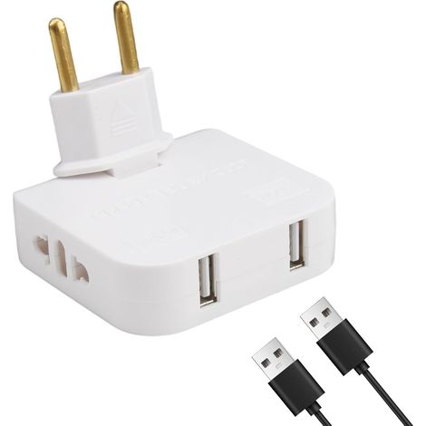 Ciabatta elettrica piatta da 2 pezzi – Presa a muro extra sottile con 2 porte USB + 2 prese, design ultrasottile, spina girevole a 180 gradi, compatibile con le ciabatte elettriche piatte dietro i mob (1/5)
