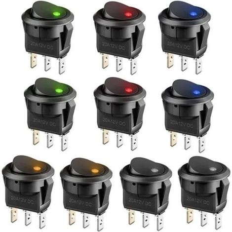 10 pièces Interrupteur 12v Lumineux led Interrupteur a Bascule 12v 3 positions Verrouillage Commutateur Spst Bouton Ronde (1/3)