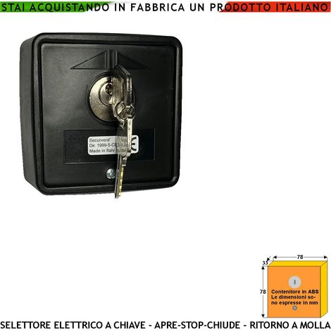 Interruttore Ritorno a Molla 2 Chiavi 3 Posizioni Apre Stop Chiude 2 Microswitch Contatti 15 A Isolamento 250 V Selettore Apertura Condominiale Pedonale Montaggio Esterno a Parete Comando Automatismi (1/4)
