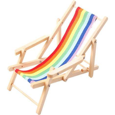 Mini chaise longue de plage miniature, décoration pour maison de poupée, chaise longue arc-en-ciel pliable réaliste. (1/5)