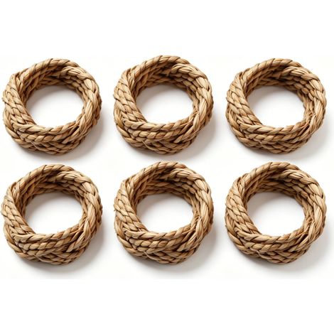 Lot de 6 ronds de serviette tressés en herbe, style rustique, pour décoration de table de mariage ou de repas de famille. (1/5)