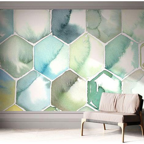 Papier peint autocollant adhésif avec imprimé motifs uniques apparence moderne Hexagones pastel 312x219 cm (1/5)