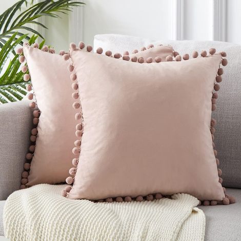 Lot de 4 Housse Coussin Decoration Salon Noël Moderne pour Coussin Canape et Fauteuil De Bureau Carré en Velours Doux de Double Face( 45x45,Rose Poudré ) (1/5)